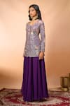 Shop_Alaya Advani_Purple Silk Embroidery V-neck Floral Top And Sharara Set _Online