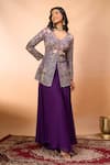 Alaya Advani_Purple Silk Embroidery V-neck Floral Top And Sharara Set 