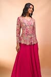 Alaya Advani_Fuchsia Silk Embroidery V-neck Top With Sharara _Online_at_Aza_Fashions