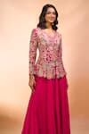 Buy_Alaya Advani_Fuchsia Silk Embroidery V-neck Top With Sharara _Online_at_Aza_Fashions
