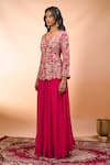 Alaya Advani_Fuchsia Silk Embroidery V-neck Top With Sharara _at_Aza_Fashions