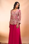 Buy_Alaya Advani_Fuchsia Silk Embroidery V-neck Top With Sharara 