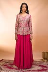 Shop_Alaya Advani_Fuchsia Silk Embroidery V-neck Top With Sharara 