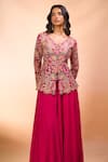 Buy_Alaya Advani_Fuchsia Silk Embroidery V-neck Top With Sharara _Online