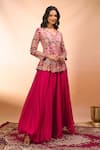 Shop_Alaya Advani_Fuchsia Silk Embroidery V-neck Top With Sharara _Online