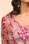 Alaya Advani_Fuchsia Silk Embroidery V-neck Top With Sharara 