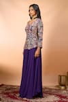 Shop_Alaya Advani_Purple Silk Embroidery V-neck Cutwork Peplum Kurta With Sharara _Online_at_Aza_Fashions