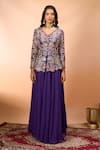 Alaya Advani_Purple Silk Embroidery V-neck Cutwork Peplum Kurta With Sharara _at_Aza_Fashions