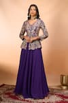 Buy_Alaya Advani_Purple Silk Embroidery V-neck Cutwork Peplum Kurta With Sharara 