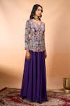 Shop_Alaya Advani_Purple Silk Embroidery V-neck Cutwork Peplum Kurta With Sharara 