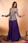 Shop_Alaya Advani_Purple Silk Embroidery V-neck Cutwork Peplum Kurta With Sharara _Online
