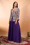 Alaya Advani_Purple Silk Embroidery V-neck Cutwork Peplum Kurta With Sharara 