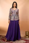 Buy_Alaya Advani_Purple Silk Embroidery V-neck Cutwork Peplum Kurta With Sharara _at_Aza_Fashions
