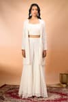 Alaya Advani_White Georgette Embroidery Open , Sweetheart Long Jacket Sharara Set _Online_at_Aza_Fashions