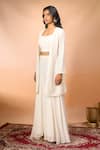 Buy_Alaya Advani_White Georgette Embroidery Open , Sweetheart Long Jacket Sharara Set _Online_at_Aza_Fashions