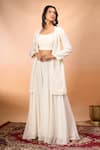 Buy_Alaya Advani_White Georgette Embroidery Open , Sweetheart Long Jacket Sharara Set 