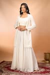 Shop_Alaya Advani_White Georgette Embroidery Open , Sweetheart Long Jacket Sharara Set 
