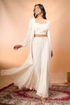 Shop_Alaya Advani_White Georgette Embroidery Open , Sweetheart Long Jacket Sharara Set _Online