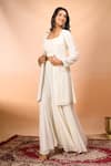 Alaya Advani_White Georgette Embroidery Open , Sweetheart Long Jacket Sharara Set 