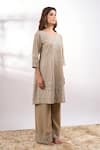 Shop Alaya Advani Beige Georgette Embroidery, Sequins V-neck Metallic Kurta Set Shop_Alaya Advani_Beige Georgette Embroidery, Sequins V-neck Metallic Kurta Set