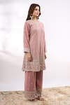 Alaya Advani_Pink Georgette Embroidery, Zari, Sequins V-neck Flower Kurta Set _Online_at_Aza_Fashions