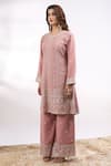 Buy_Alaya Advani_Pink Georgette Embroidery, Zari, Sequins V-neck Flower Kurta Set _Online_at_Aza_Fashions