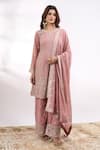 Shop_Alaya Advani_Pink Georgette Embroidery, Zari, Sequins V-neck Flower Kurta Set _Online_at_Aza_Fashions