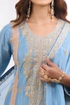Buy Alaya Advani Blue Georgette Embroidery, Sequins, Zari V-neck Flower Palazzo Set Online Buy_Alaya Advani_Blue Georgette Embroidery, Sequins, Zari V-neck Flower Palazzo Set _Online