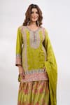Alaya Advani_Green Georgette Embroidery, Sequins, Zari V-neck Flower Kurta Sharara Set _Online_at_Aza_Fashions