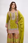 Buy_Alaya Advani_Green Georgette Embroidery, Sequins, Zari V-neck Flower Kurta Sharara Set _Online_at_Aza_Fashions