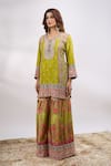 Buy_Alaya Advani_Green Georgette Embroidery, Sequins, Zari V-neck Flower Kurta Sharara Set 