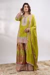 Alaya Advani_Green Georgette Embroidery, Sequins, Zari V-neck Flower Kurta Sharara Set _Online
