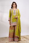 Buy_Alaya Advani_Green Georgette Embroidery, Sequins, Zari V-neck Flower Kurta Sharara Set _Online