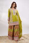 Alaya Advani_Green Georgette Embroidery, Sequins, Zari V-neck Flower Kurta Sharara Set 