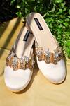 Buy_Shradha Hedau Footwear Couture_Beige Rhinestones, Beads Mariposa Embellished Block Heels _at_Aza_Fashions