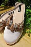 Shradha Hedau Footwear Couture_Beige Rhinestones, Beads Mariposa Embellished Block Heels _at_Aza_Fashions