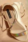 Shop_Shradha Hedau Footwear Couture_Gold Rhinestones Aurea Holographic Snake Print Wedges _at_Aza_Fashions