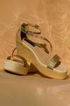 Buy_Shradha Hedau Footwear Couture_Gold Rhinestones Aurea Holographic Snake Print Wedges _at_Aza_Fashions