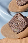 Shradha Hedau Footwear Couture_Brown Rhinestones Brina Jute Block Heels With Crystal Embellishment _at_Aza_Fashions