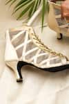 Shradha Hedau Footwear Couture_Beige Elara Mesh And Satin Lace-up Peep-toe Boots _Online_at_Aza_Fashions