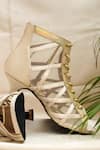 Buy_Shradha Hedau Footwear Couture_Beige Elara Mesh And Satin Lace-up Peep-toe Boots _Online_at_Aza_Fashions
