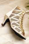 Shop_Shradha Hedau Footwear Couture_Beige Elara Mesh And Satin Lace-up Peep-toe Boots _Online_at_Aza_Fashions