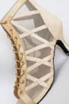 Shradha Hedau Footwear Couture_Beige Elara Mesh And Satin Lace-up Peep-toe Boots _at_Aza_Fashions