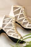 Buy_Shradha Hedau Footwear Couture_Beige Elara Mesh And Satin Lace-up Peep-toe Boots 