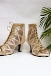 Buy_Shradha Hedau Footwear Couture_Beige Elara Mesh And Satin Lace-up Peep-toe Boots _at_Aza_Fashions
