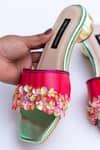 Shop_Shradha Hedau Footwear Couture_Red Fabric Flowers, Rhinestones Melomkiss Striped Floral Embellished Heels _at_Aza_Fashions