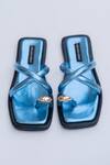 Buy_Shradha Hedau Footwear Couture_Blue Babe Metallic Criss-cross Strap Toe Ring Flats _at_Aza_Fashions