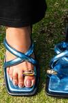 Shradha Hedau Footwear Couture_Blue Babe Metallic Criss-cross Strap Toe Ring Flats _Online_at_Aza_Fashions