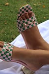 Buy_Shradha Hedau Footwear Couture_Pink Buckles Sugarplum Checkered Pattern Detail Block Heels _at_Aza_Fashions