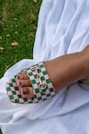 Shop_Shradha Hedau Footwear Couture_Pink Buckles Sugarplum Checkered Pattern Detail Block Heels _at_Aza_Fashions